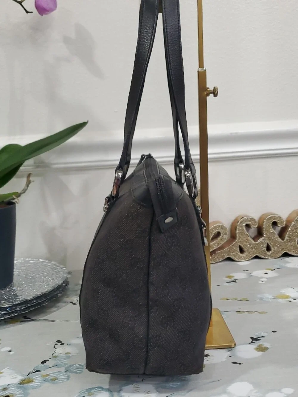 🇮🇹Gucci Black GG Canvas Abbey Medium Black Shoulder/Handbag Tote Bag